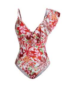 Swim Oasis Oasis Floral Ruffled Sleeve Elegant A-Line Tankini Two Pieces Swimsuit For Summer Beach Vacation - Multicolor - View 5