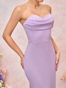 SHEIN Belle 优雅紫色简约设计吊带开叉领合身及地长开叉露背伴娘礼服 - 淡紫色 - 查看 6
