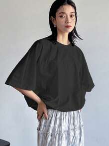 Áo cánh dơi rộng rãi màu trơn đơn giản cho nữ - màu đen - Xem 4