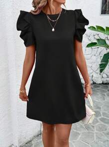 SHEIN Clasi Women Solid Color Round Neck Puff Sleeve Casual Dress,Summer Dresses For Women - Black - View 1