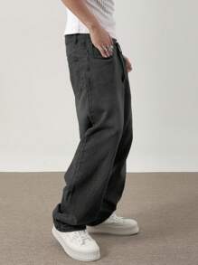 Claim Dot Men's Plus Size Black Denim Jeans: Stylish And Comfortable Long Zippered Jeans For A Casual Look - Black - View 3