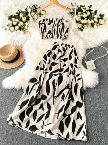 Franclia 女式春夏假日碎花褶皱吊带短款上衣和迷你裙性感两件套 - 彩色 - 查看 1