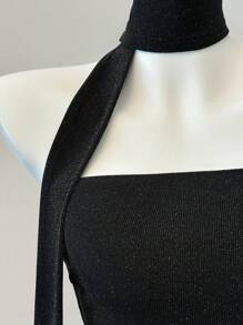 SHEIN EZwear Summer Tops  Black Knit Women's Tube Top, Casual & Fitted