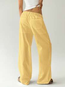 Easelle Pantalones rectos de cintura baja, sueltos y de color liso