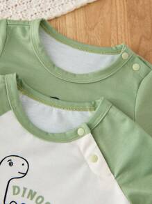 SHEIN Dozemod Kids 4pcs Newborn Baby Boy Cute Cartoon Dinosaur Pattern Crew Neck Short Sleeve Raglan Sleeve Shorts Soft Intimate Sleepwear Set Graphic - Multicolor - View 5