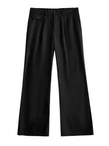 Claim Dot Men's Solid Color Pleated Wide Leg Loose Casual Pants, Versatile Wide Leg Men Pants - Black - View 3