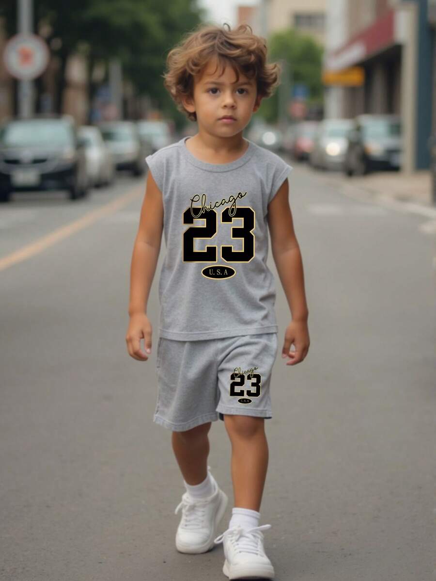 SHEIN 男童休闲简约轻便夏季T恤 - 灰色 - 查看 1