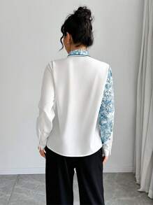 Chiquease 女士秋季花卉印花领带长袖优雅衬衫女士衬衫 - 彩色 - 查看 2