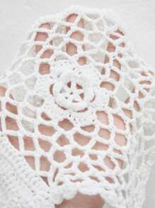 SHEIN VCAY 大码女式夏季纯色流苏镂空领针织衬衫钩针羊毛背心可爱夏季上衣女式夏季复活节女式节日狂欢波西米亚毕业婚礼宾客女式假期波西米亚节乡村音乐会女式早午餐复活节曲线