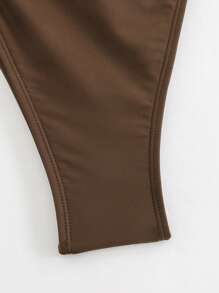 Swim Oasis Women Summer Beach Solid Color Sexy Bandeau Bikini Set With One Shoulder Cover Up Dress - Brown - View 6