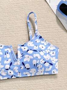 SHEIN Tween Girls Floral Print Bikini Set - Blue - View 5
