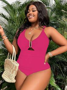 SHEIN Slayr CURVE 大码 2025 新年派对动物印花连体泳衣，适合夏季海滩度假