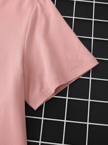 Manfinity LEGND 大码男士休闲纯色圆领短袖 T 恤，夏季 - 粉色 - 查看 3