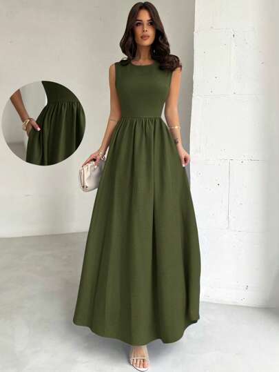 Firerie 女士蓝色褶皱 A 字长裙，适合情人节、音乐会、表演、约会、派对、婚礼、舞会、性感、优雅、通勤、返校、度假、海滩、浪漫