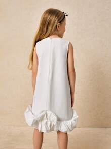 SHEIN Young Girls' & Elegant Sleeveless Dress With Ruffle Hem Decor, White, Spring/Summer - White - View 2