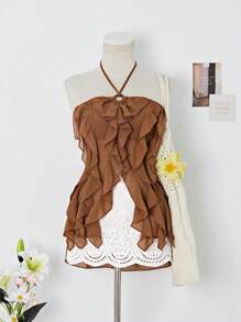 Elamini Resin Hoop Design Sheer Bohemian Sleeveless Top