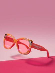 THE POWERPUFF GIRLS X SHEIN Red Personalized Large Frame Fashion Glasses With Blossom And Letter Print - Orange - View 1