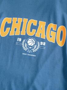 SHEIN 2 件青少年男童字母图案舒适休闲短袖 T 恤和裤子家居服套装 - 藍色 - 查看 8