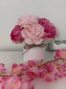 SHEIN 1/2 件塑料条纹编织迷你花盆，适用于室内装饰、咖啡桌、婚礼派对礼物生日毕业 - 白色 - 查看 6