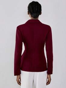 Lumivelle Women's Elegant Red Violet Woven Fabric Blazer: Long Sleeve, Lapel Neckline, And Asymmetrical Hem With Wrap Details Fall Cloth For Women - Red Violet - View 2