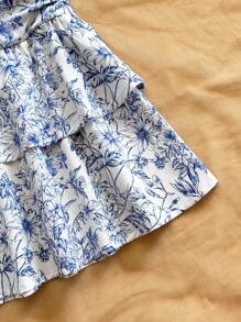 Soleia High Waisted Layered Floral Mini Skirt, Suitable For Spring/Summer Vacation, Garden Party, Dating, Afternoon Tea, Holiday, Music Festival, Bohemian Style