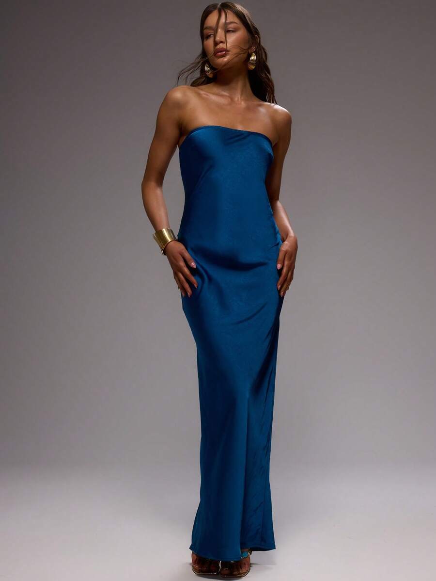 MUSERA 无肩带直筒修身缎面优雅长裙，适合春夏季节度假、婚礼、毕业典礼、正式场合、假日、伊比沙岛夜生活、婚礼宾客、优雅、万圣节、秋季、冬季派对等场合，是时尚夏季的理想之选。