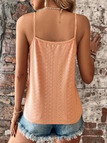 SHEIN LUNE Camiseta sin tirantes de verano de unicolor con parches de encaje, bordado y calado - Naranja - Ver 2