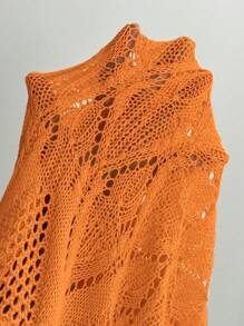 SHEIN Swim 女士纯色高开叉罩衫裙，适合夏季海滩 - 橘色 - 查看 6