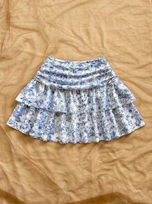 Soleia High Waisted Layered Floral Mini Skirt, Suitable For Spring/Summer Vacation, Garden Party, Dating, Afternoon Tea, Holiday, Music Festival, Bohemian Style