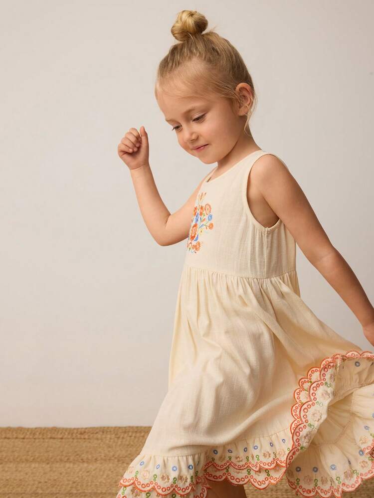 Loose Casual Floral Print Ruffle Hem Young Girl Dress