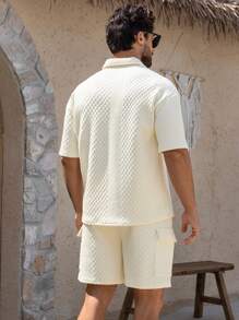 DAZY Men's Beige Textured Polo Shirt & Shorts Set, Summer - Beige - View 2
