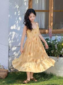 DAZY Tween Girls' Vacation Casual Floral Print Cami Dress,Girls Summer Outfits,Back To School Clothes - Yellow - View 1