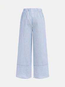 Nova Glow Tween Girls Vacation Casual Woven Blue Striped Cami Top & Wide Leg Pants Set