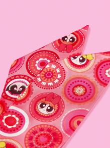 THE POWERPUFF GIRLS X SHEIN Cartoon Blossom, Bubbles, Buttercup Pattern Neck Scarf - Rose Red - View 4