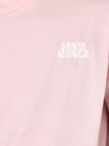 SUMWON Camiseta grande estilo Santa Monica, verão, praia, casual, streetwear, clássica, estampa de logotipo, sol, mistura de algodão, caimento relaxado, fim de semana, surf, cultura, festival, essencial - Rosa - Ver 4
