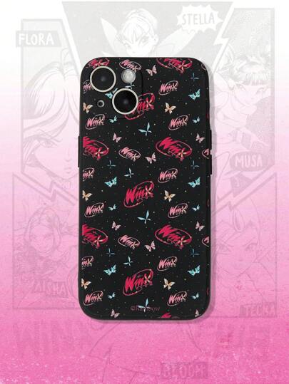 Winx Club X ROMWE 1pc Cute Butterfly Print Black Phone Case