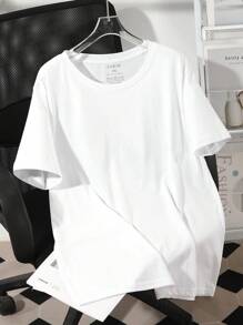 INAWLY Plus Size Plain Short Sleeve Round Neck T-Shirt, Simple And Fashionable For Summer - White - View 1