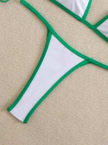 Swim Vcay 3 件套女士沙滩装，包括拼色三角吊带比基尼套装和无袖圆领罩衫 - 彩色 - 查看 8