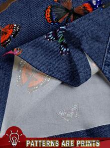 EMERY ROSE Plus Size Casual Butterfly Pattern Print Loose Pleated Wide Strap Camisole And Tank Top, Suitable For Spring/Summer - Multicolor - View 5