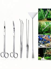 1pc Stainless Steel Water Plant Clamp, Tweezer Sand Leveler, Aquatic Plant Tool, Scissors Algae Scraper