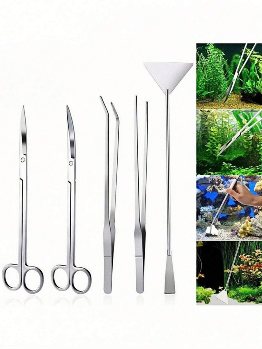 1pc Stainless Steel Water Plant Clamp, Tweezer Sand Leveler, Aquatic Plant Tool, Scissors Algae Scraper