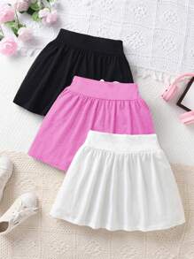 SHEIN Tween Girl 休闲弹性腰部数字印花 A 字裙，夏季 - 彩色 - 查看 2