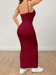 SHEIN PETITE Women's Basic White Spaghetti Strap Dress,Summer Dresses For Women - Burgundy - View 2