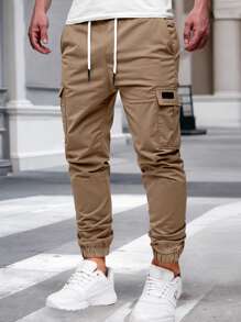 Manfinity Homme 2pcs Men's Casual Cargo Pants With Flap Pockets & Drawstring Waist Men Cargo Men Joggers, Easily Suitable For Different Occasions And Wear Needs. The Waistband Is Used With Drawstring White Rope, It Is Suitable For Daily Leisure, Weekend Trips, Outdoor Activities, Travel Expeditions, Relaxed Work Environments Or Semi-Formal Occasions. Men Pants Men Joggers Streetwear Men Pants, Fall Clothes - Multicolor - View 5