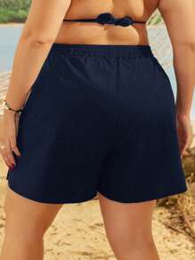 Swim Lushoire Plus Size Summer Holiday Beach Slant Pocket Elastic Waist Boardshorts Black Shorts Womenwomen Sports Shortsbeach Shorts