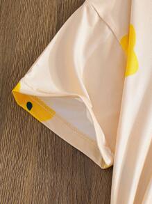 2 件 Tween 女童花卉印花短袖圆领 T 恤和纯色裤子，舒适休闲装 - 黃色 - 查看 3