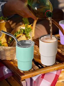 1pc/2pcs/6pcs Stainless Steel Double-Layer Sublimation Mini Tumbler Coffee Cup With Lid And Straw Water Cup Double-Layer Vacuum Insulated Cup Suitable For Bars, Clubs, Restaurants, Families, Party Supplies