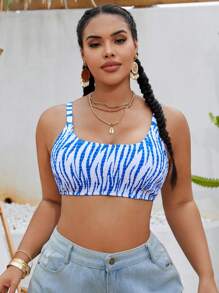 Swim Vcay Plus Size Women Top With Adjustable Wide Straps, Striped Digital Print Bikini Top For Beach & Resort For Summer Beach Vacation - Multicolor - View 5