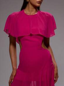 MUSERA Ruffle Cut Out Sides Dress Spring Summer Vacation Elegant Wedding Guest Graduation Formal - Hot Pink - View 4