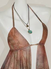 SHEIN ICON Damen Urlaubs Sexy Mesh Glockenärmel Neckholder Top Boho Abschluss Ostern Festival Flughafen, Rave Top, durchsichtiges Top